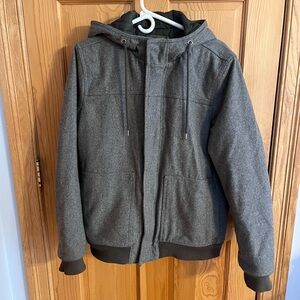 GAP Men’s Gray Wool Blend Quilted Hooded Bomber Jacket Large Like New Condition